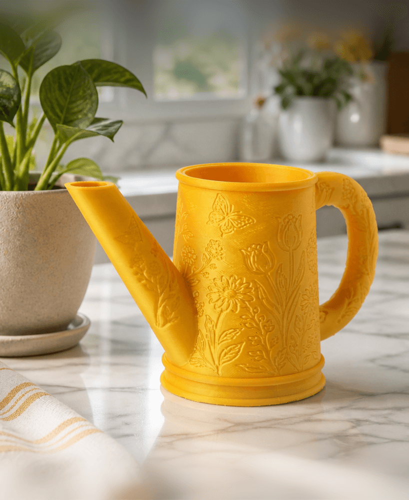 Watering Can Vase - Floral Decor with Butterfly Embossed Pattern 3d model