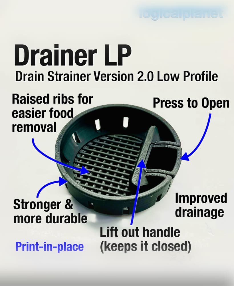 Drainer LP – Low Profile Pop-Open Drain Strainer Version 2.0 3d model