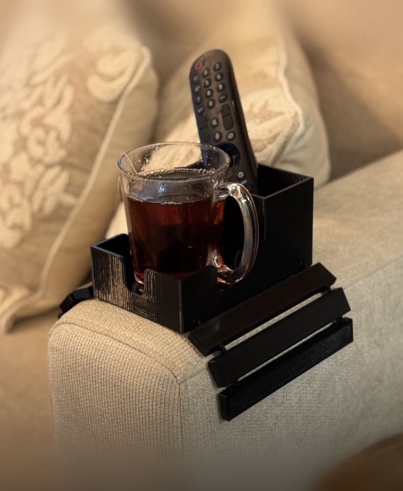 Flexi Couch Armrest Cup & Remote Holder – Flexible Fit 3D Printable STL File 3d model