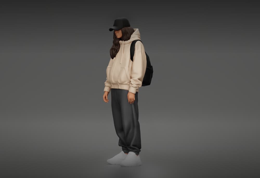 Chill Hooded Cap Walker Posing with Backpack Pants and Sneakers 3d model
