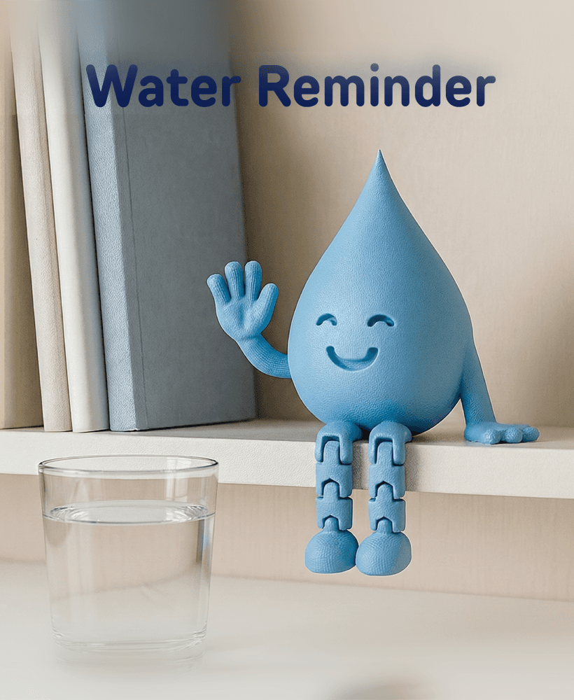 Water Reminder Figure | Flexi Hydration Drop Desk Decor | Articulated Waving Water Drop Buddy 3d model