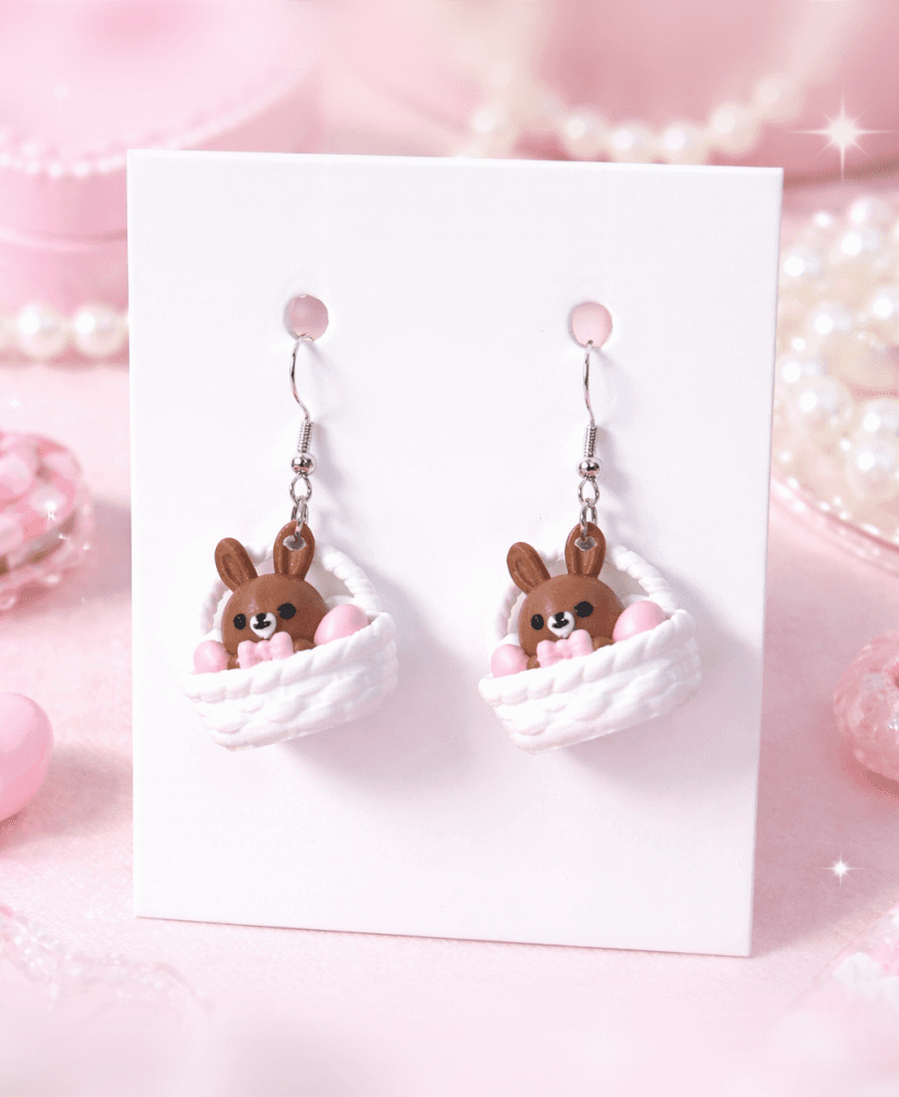 Bunny In a Basket Earrings 3d model