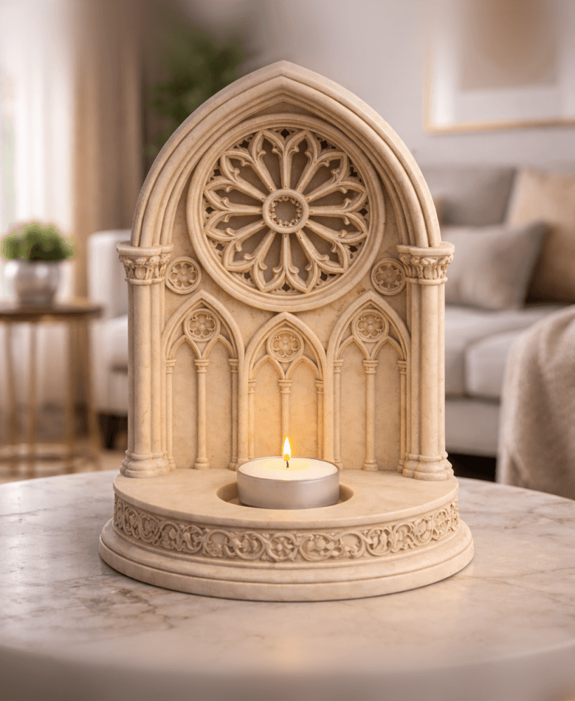 Gothic Cathedral Rose Window Tealight Holder STL – Medieval Church Candle Decor 3d model