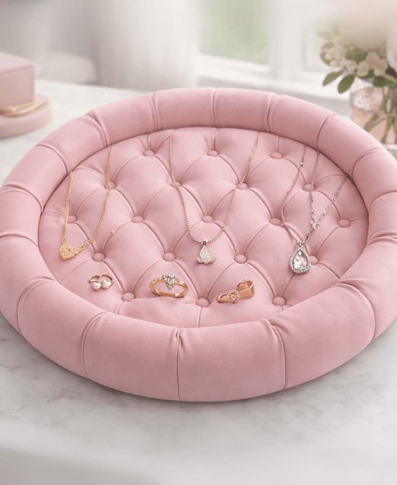Coquette Tufted Jewelry Tray STL – Pink Ring Dish & Vanity Organizer 3d model