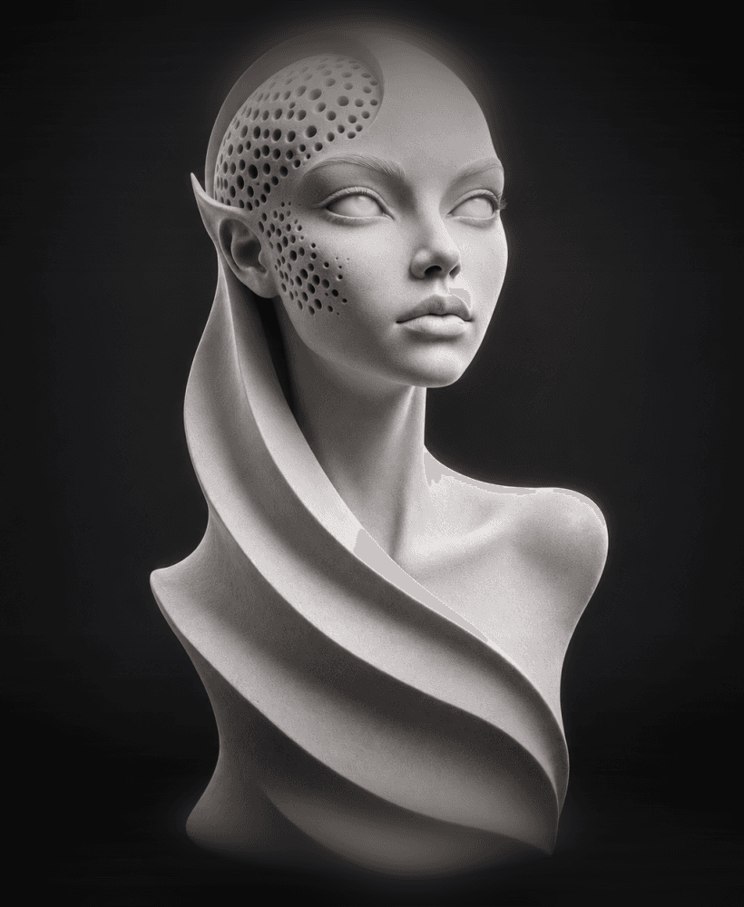 Alien Elf Oracle Bust STL – Sci-Fi Fantasy Sculpture for 3D Printing 3d model