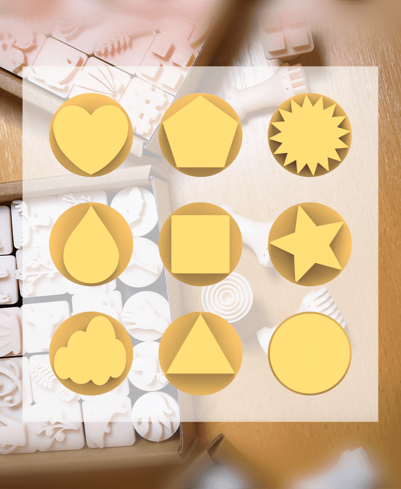 Ceramic Clay Stamp Set – Geometric Shapes (9 Stamps, 20 mm) 3d model