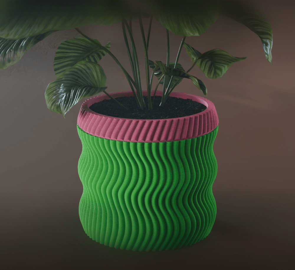 Hana Planter Pot, Scalloped Sine | Small, Medium, Large | Self Watering and Drip Tray 3d model