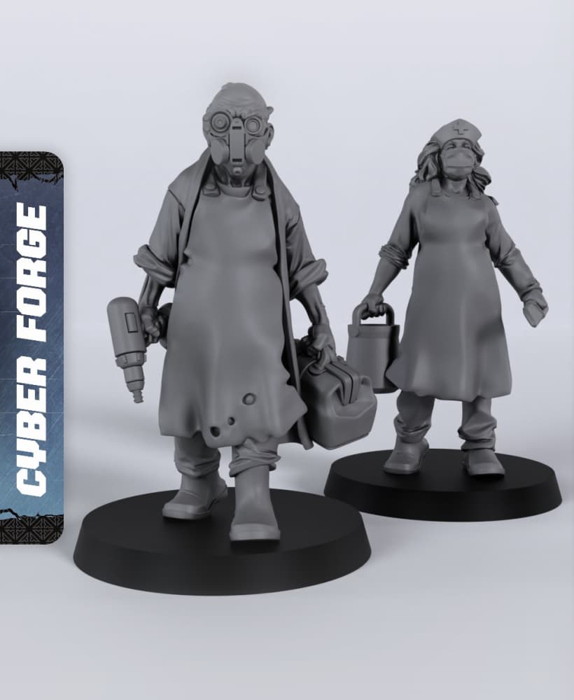 Doctor & Nurse Civilians - With Free Cyberpunk - Sci-Fi Gift Ideas for RPG and Wargame 3d model
