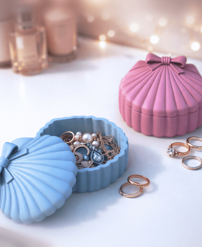 Shell Jewelry Box with Bow | Seashell Trinket Box | Vanity Coastal Gift Decor 3d model
