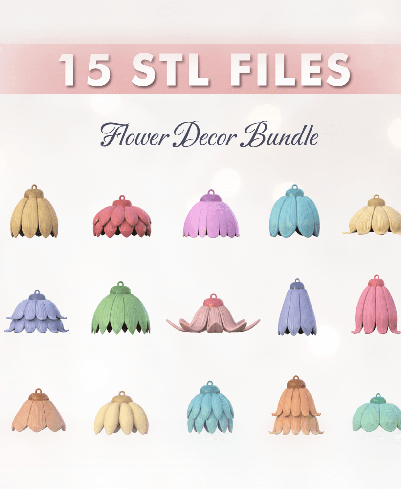 Flower Ornament 15 pcs Collection | Hanging Floral Decor Bundle - Spring Home Accent 3d model