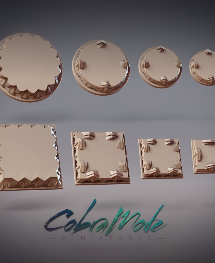 Decorated Teardrop Pedestal Base Pack (8pcs) - Round and Square Versions 3d model