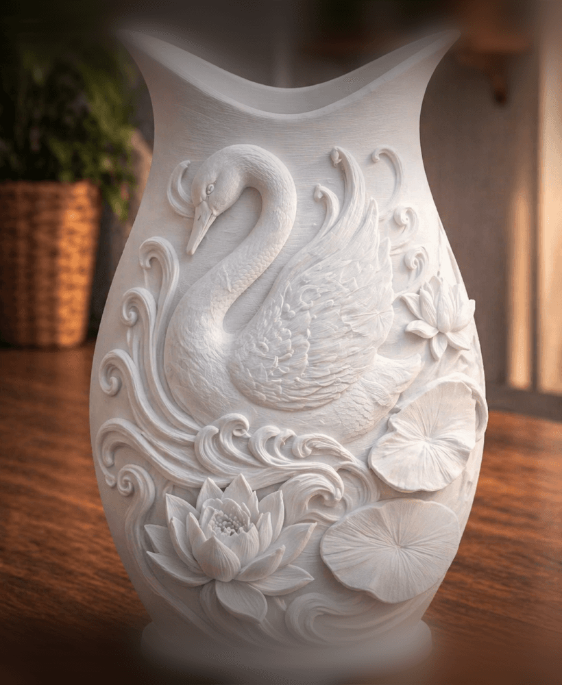 White Swan Lotus Garden Vase 3d model