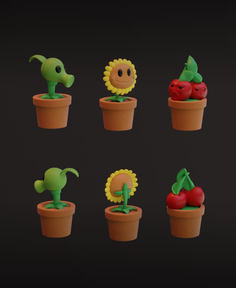 Peashooter, Sunflower, Cherry Bomb 3d model