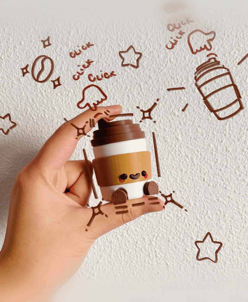 Cute Articulated & Clicker Coffee To-Go | No AMS | Print-in-place | Support-free 3d model