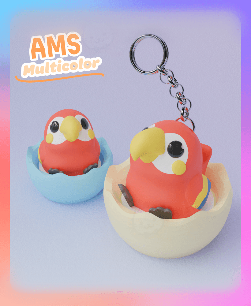 Scarlet Macaw Parrot Clicker & Keychain (Multicolor: 5 colors) 3d model