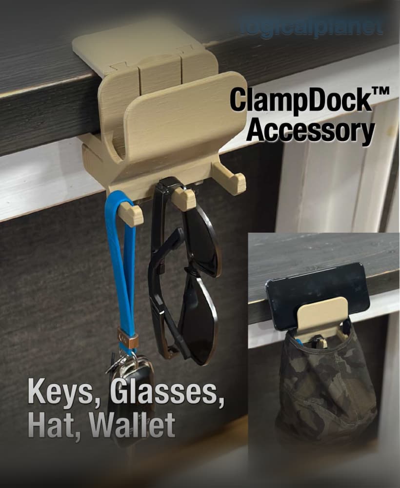 ClampDock Accessory - Keys, Glasses, Hat, Wallet, Phone Holder 3d model