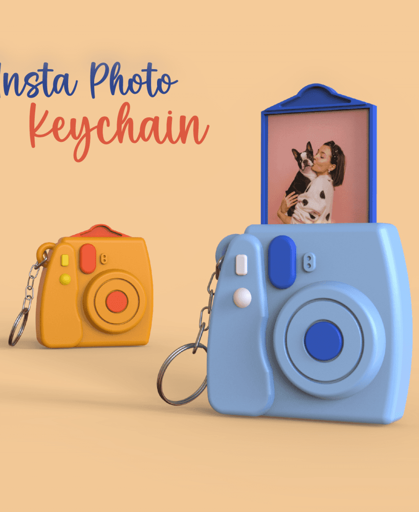 Insta Photo Camera Keychain, 3D Custom Keyring, Best Gift Idea, for Cam Lover, Bag - Name Tag 3d model