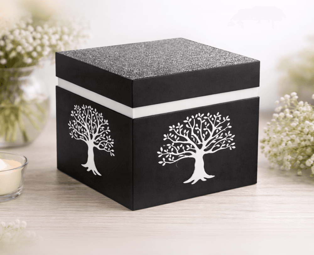Obsidian Tree β Designer Urn with Tree of Life | Modern Memorial Urn, 3D Printed | Bayonet Closure 3d model