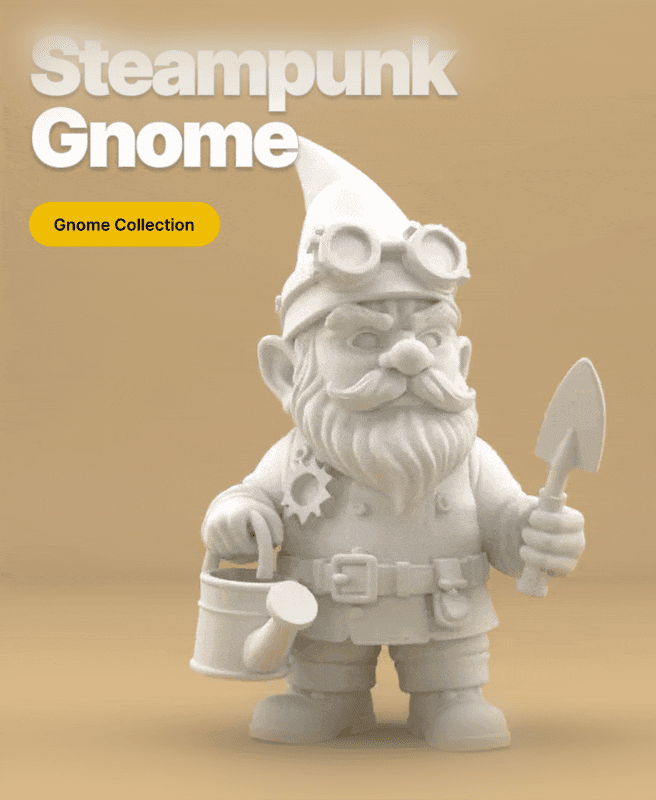 Steampunk Garden Gnome – 3D Printable Figurine with Goggles, Shovel and Watering Can 3d model