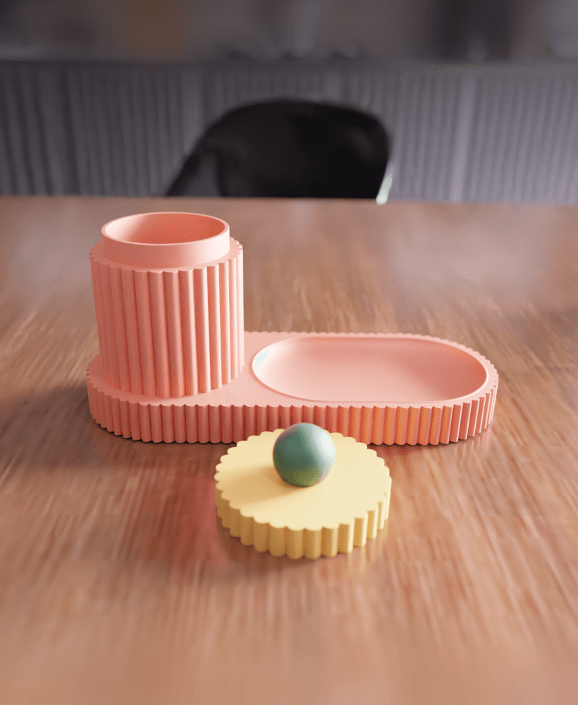 Fluted Desktop Organizer Set - Modern Desk Container with Lid 3d model