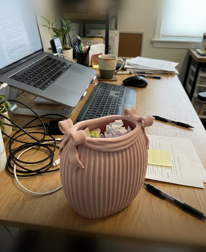 Coquette Aesthetic Desktop Mini Bin | Ribbed Bow Design 3d model