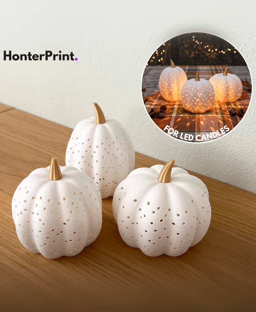 Luxury Pumpkin Lantern Bundle STL | LED Candle Pumpkin Set | Fall Decor 3D Print Files | Autumn Pump 3d model