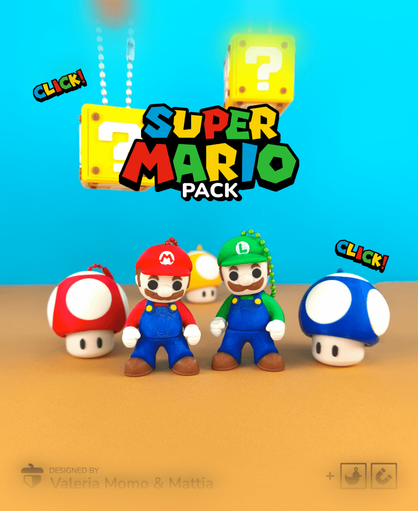 Flexi Super Mario & Luigi (Toy, Keychain & Magnet), Fan-Art 3d model