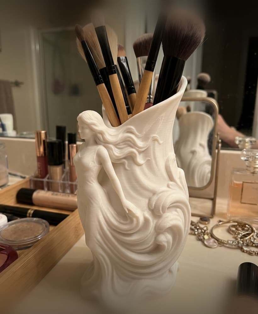 Ethereal Goddess Sculpted Vessel - Art Nouveau Makeup Brush Holder & Vanity Decor 3d model