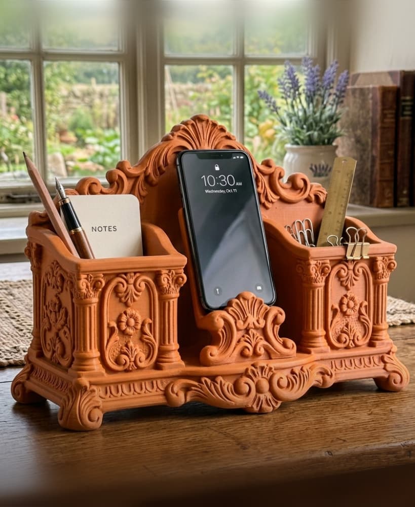 Ornate Vintage Desk Organizer & Phone Stand 3d model