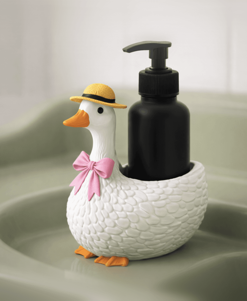 Goose Soap Dispenser Holder | Bow Detail Vintage Duck Farmhouse | Bathroom - Kitchen Decor 3d model