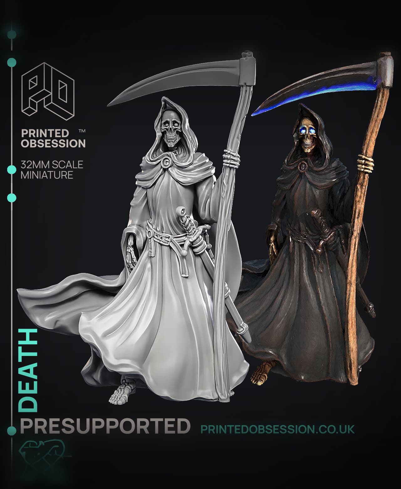 Death - The Grim Reaper - PRESUPPORTED - Illustrated and Stats - 32mm scale 3d model