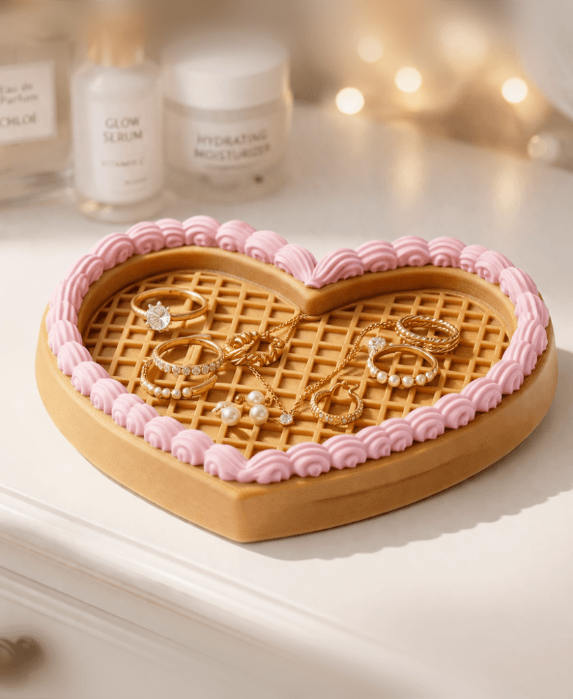 Waffle Jewelry Tray | Heart Cake Ring Dish | Kawaii Trinket for Vanity 3d model
