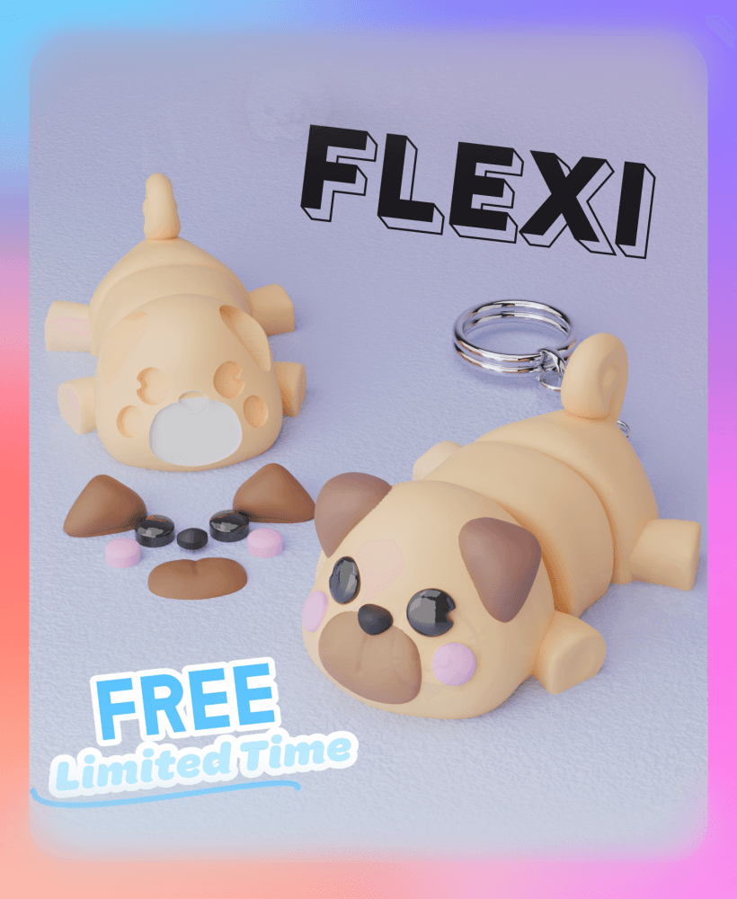 Flexi Pug Dog Laying Down Keychain (Separated Parts) 3d model