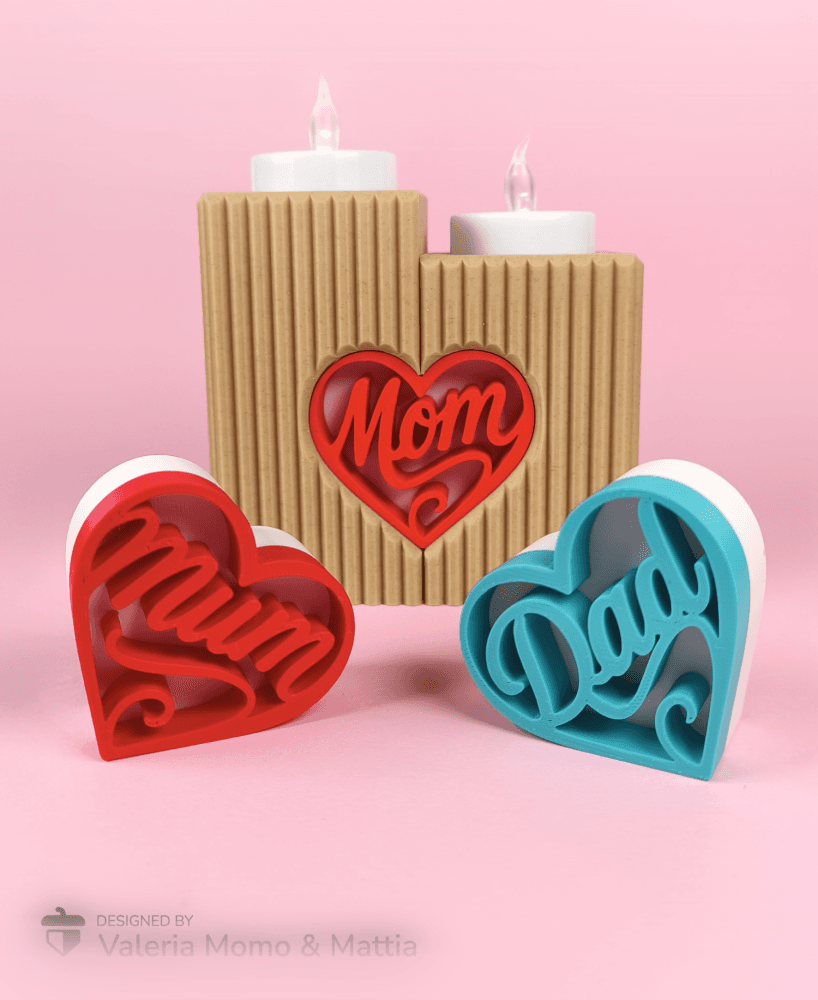 Heart Tea Light Holder, Mom & Dad Gift 3d model