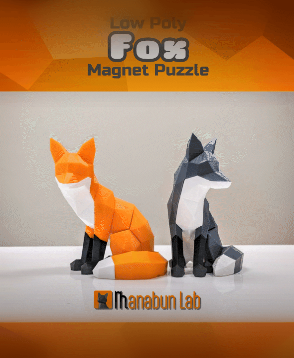 Low Poly Fox Magnet Puzzle (No supports, no AMS) 3d model