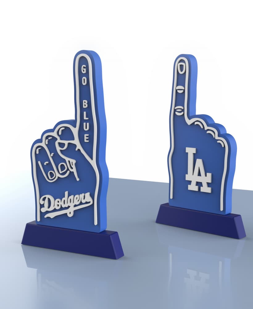 Los Angeles Dodgers Foam Finger Display, Go Blue Sports Fan Decor, Baseball Game Shelf Sign 3d model
