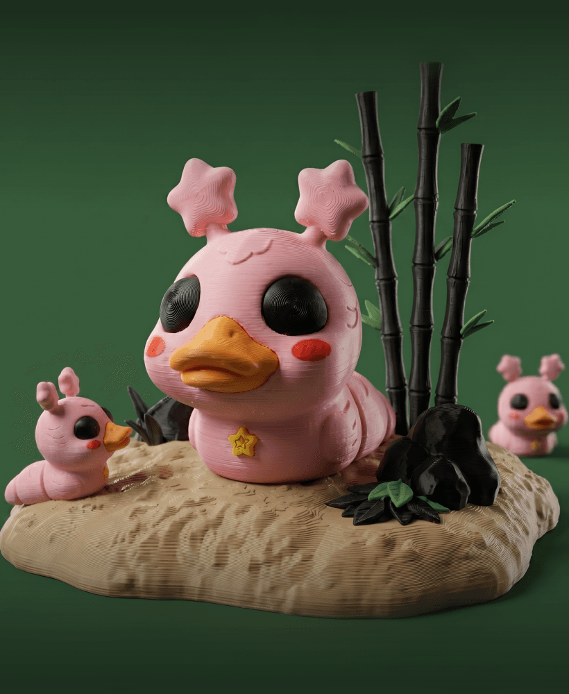 FlexiSlugs Pink Puffball Duck - Flexi Articulated Chibi Slug STL 3d model