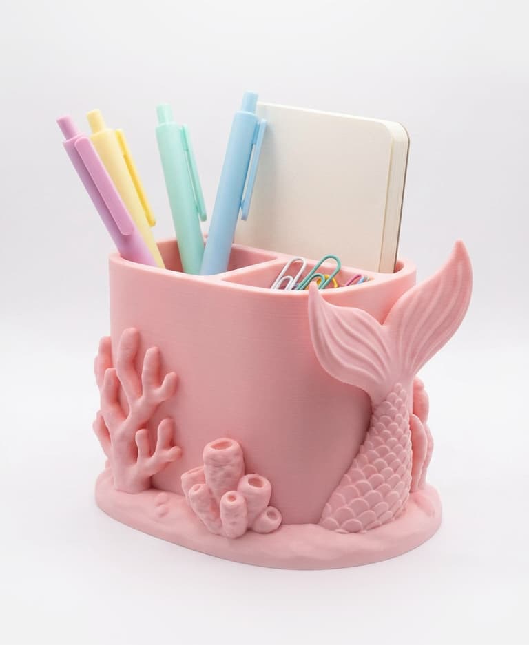 Mermaid Cove Desktop Organizer - Coastal Coral Sculptural Stationery Holder 3d model