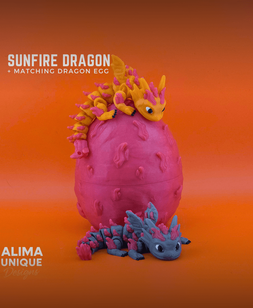SUNFIRE DRAGON with Matching egg / Articulated Fidget Toy / Keychain 3d model