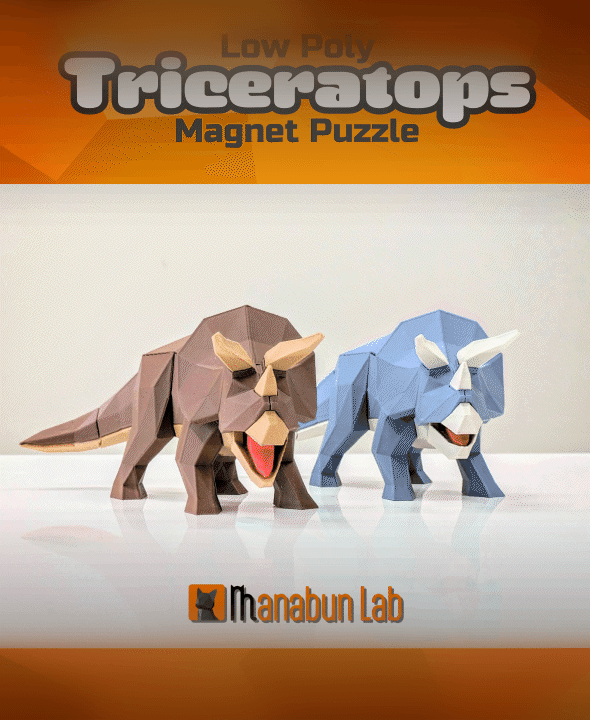 Low Poly Triceratops Magnet Puzzle (No supports, no AMS) 3d model