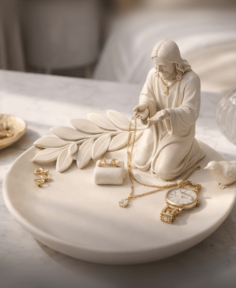 Jesus Jewelry Dish STL | Christian Ring Holder & Necklace Organizer | Religious Decor Tray for 3D Pr 3d model