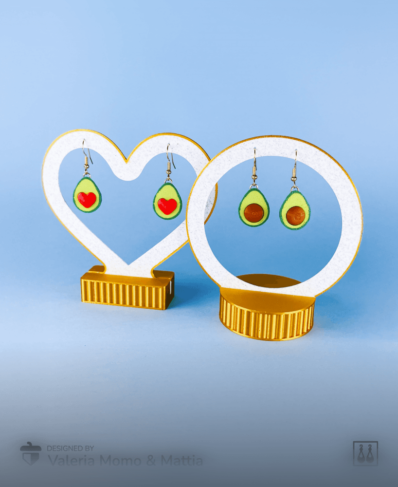 Avocado Earrings, Pit & Heart 3d model