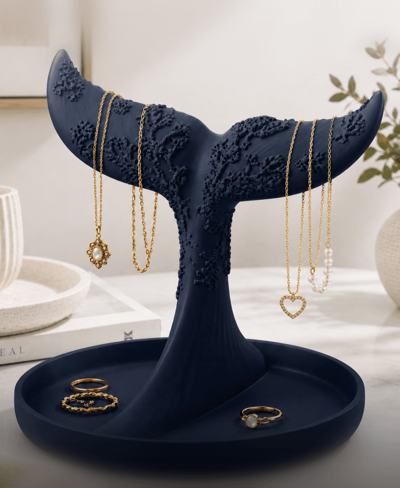 Coral Reef Whale Tail Jewelry Holder STL – Ocean Necklace Stand & Ring Dish 3d model