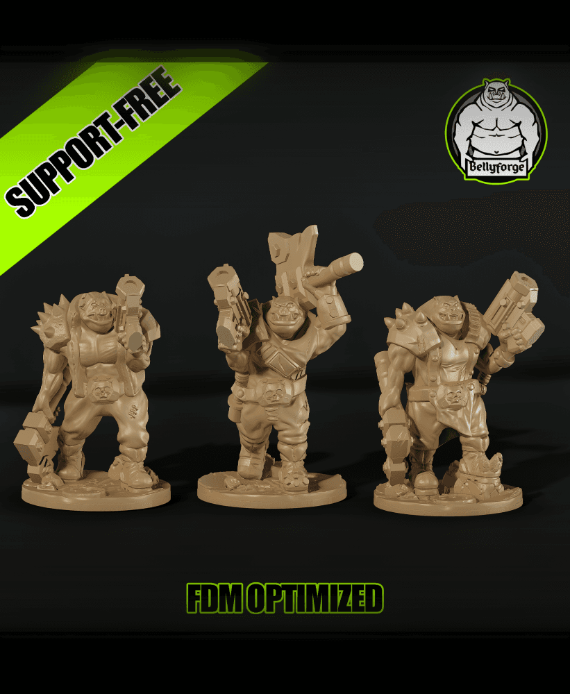 Support-Free FDM | Null Brutes – Fighter Squad | 3 Sci-Fi Orc Proxies 3d model