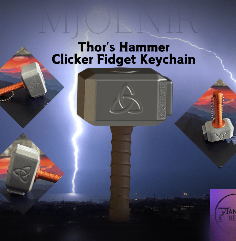 Mjolnir- Thor's Hammer Clicker Fidget Keychain 3d model