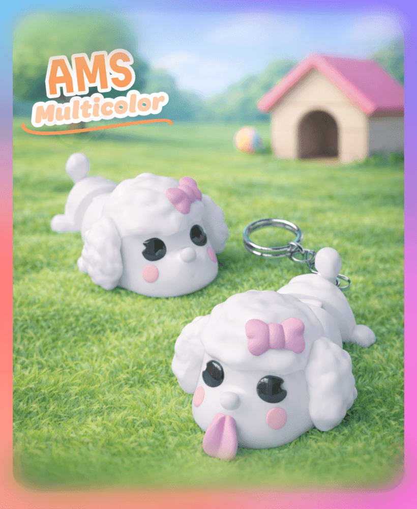 Flexi Standard Poodle – Playful Pup Keychain (Multicolor) 3d model