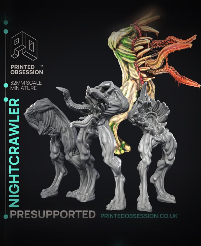 Night Crawler - 3 Models - Cryptids of the Darkwoods - PRESUPPORTED - Illustrated and Stats - 32mm s 3d model