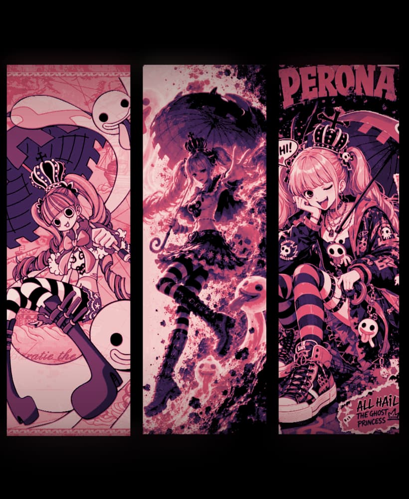 Fanart depictions of the not-quite dead girl in the Anime One Piece - Perona - Set of bookmarks 3d model