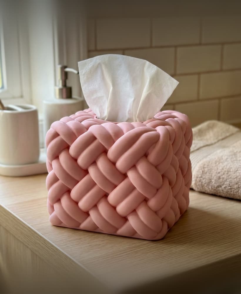 Woven Knot Tissue Box Cover - Soft Sculptural Puffy Design - Modern Home Decor 3d model