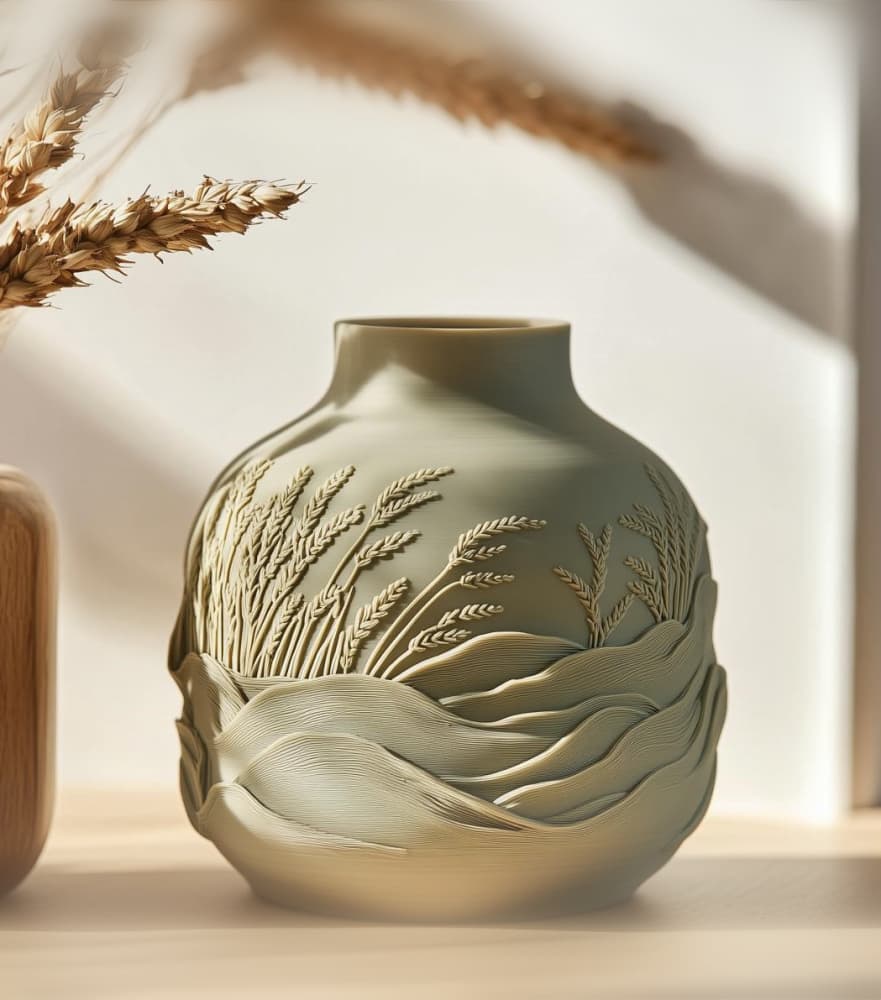 Wheatfield Vase – 3D-Printable Rustic Decor with Nature Relief 3d model